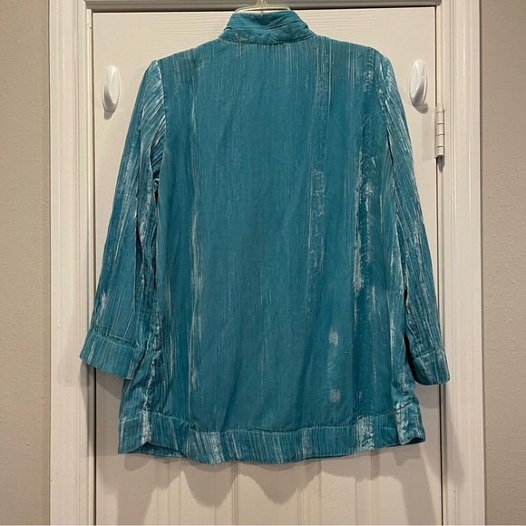 Soft Surroundings Tunic Blouse Women's Sz Med Teal Velvet Embellished Bohemian - Picture 2 of 11